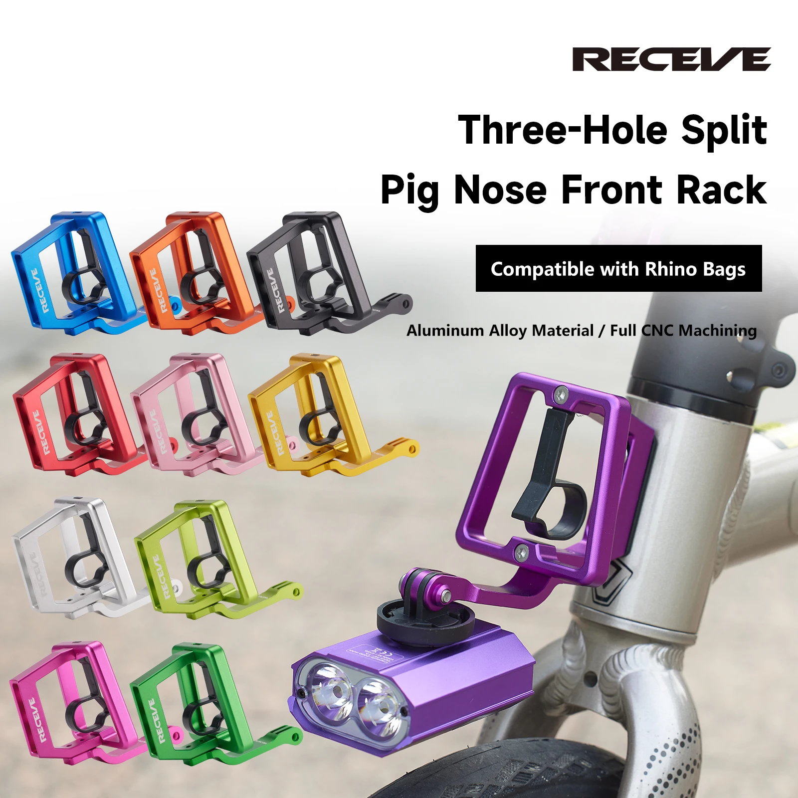 RECEVE Folding Bike Front Shelf Mount 3 Hole with Light Holder Bicycle Pig Nose Pad Front Bag Carrier Block For Rhinowalk Bag