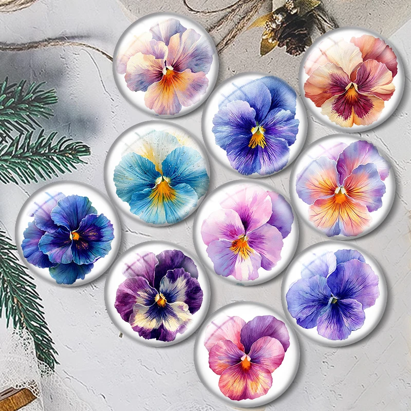 Watercolor Pansies 12/18/20/25mm glass cabochon  bracelet pendant rings for jewelry demo earrings back Making findings view 6