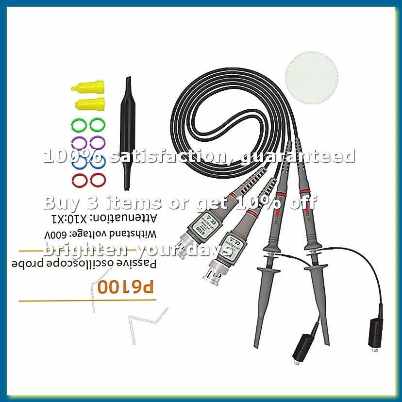Oscilloscope Probes 100MHz 1X 10X, 2 Pack Universal P6100 with Clip and Accessories for Circuit Testing
