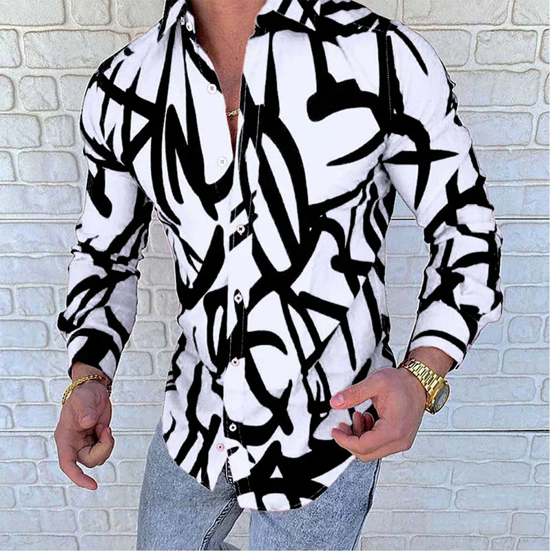 Autumn men's casual versatile fashion street men's shirt lapel single-breasted shirt men's irregular line long-sleeved shirt