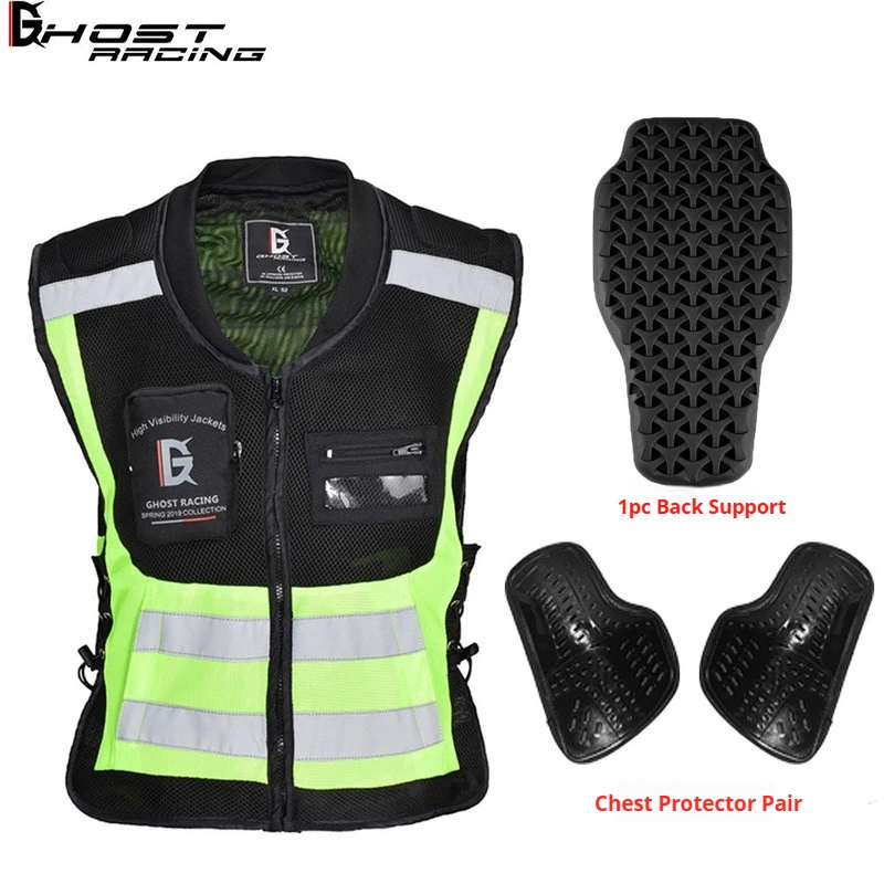 

GHOST RACING Tactical Motorcycle Riding Safety Vest Anti Fall Reflective With Chest Back Protectors For Motorbike Racing Touring