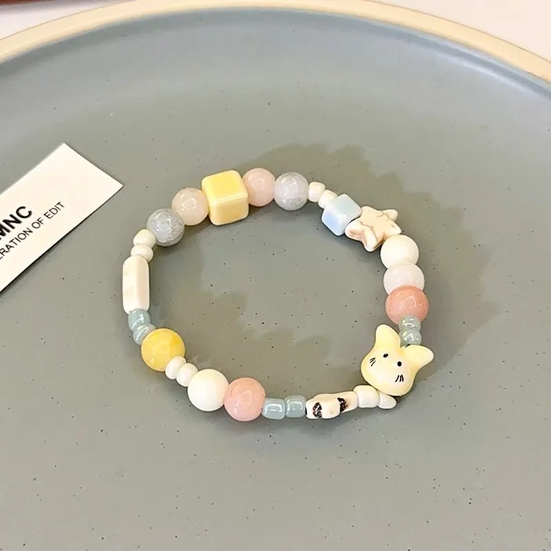 10pcs New Ceramic Cute Rabbit Elastic Bracelet Vitality Funny  Bracelet for Girls Best Friend Gift Fashion   Accessorie