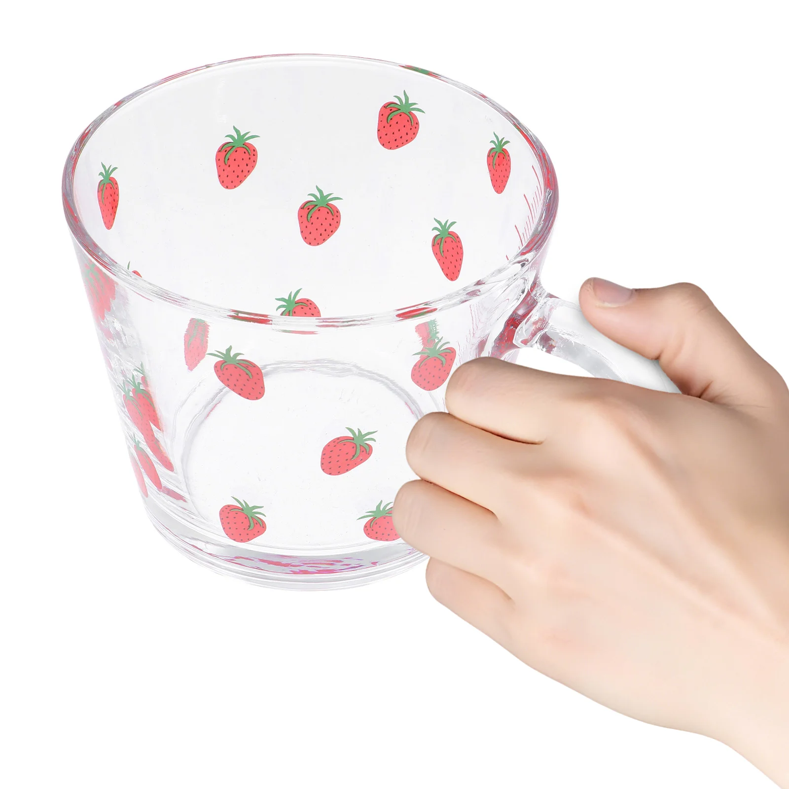 

1Pcs Premium Glass Strawberry Pattern Cup Smooth Edge Suitable for Home Coffee Shop Juice Tea Milk Cup