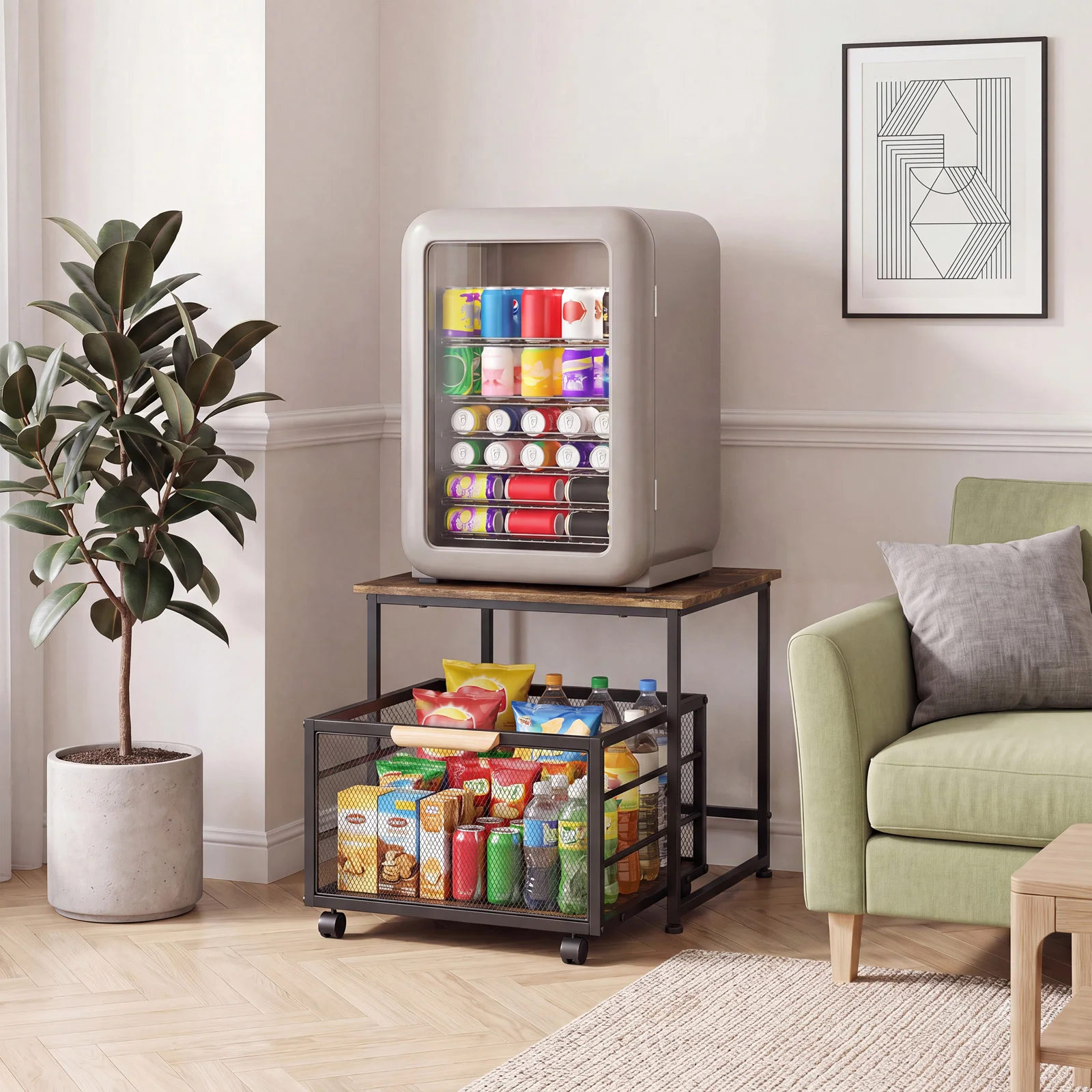 Carrello compatto per frigorifero da 20x20 pollici, mini frigorifero con cassetto portaoggetti e ruote per cucina, dormitorio, appartamento, ufficio