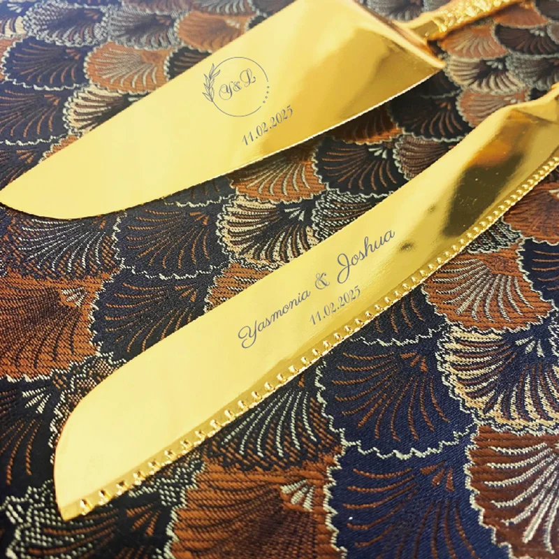 

Custom wedding gifts for Couples Gold Wedding Cake Knife and Server Set Cake Cutting Set Bridal Shower Anniversary Engage