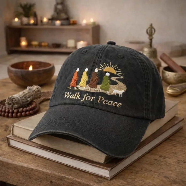 Walk for Peace Embroidered Hat – Peace Walking Monks Cap – Buddhist Monks Compassion Hat – Spiritual Zen Hat