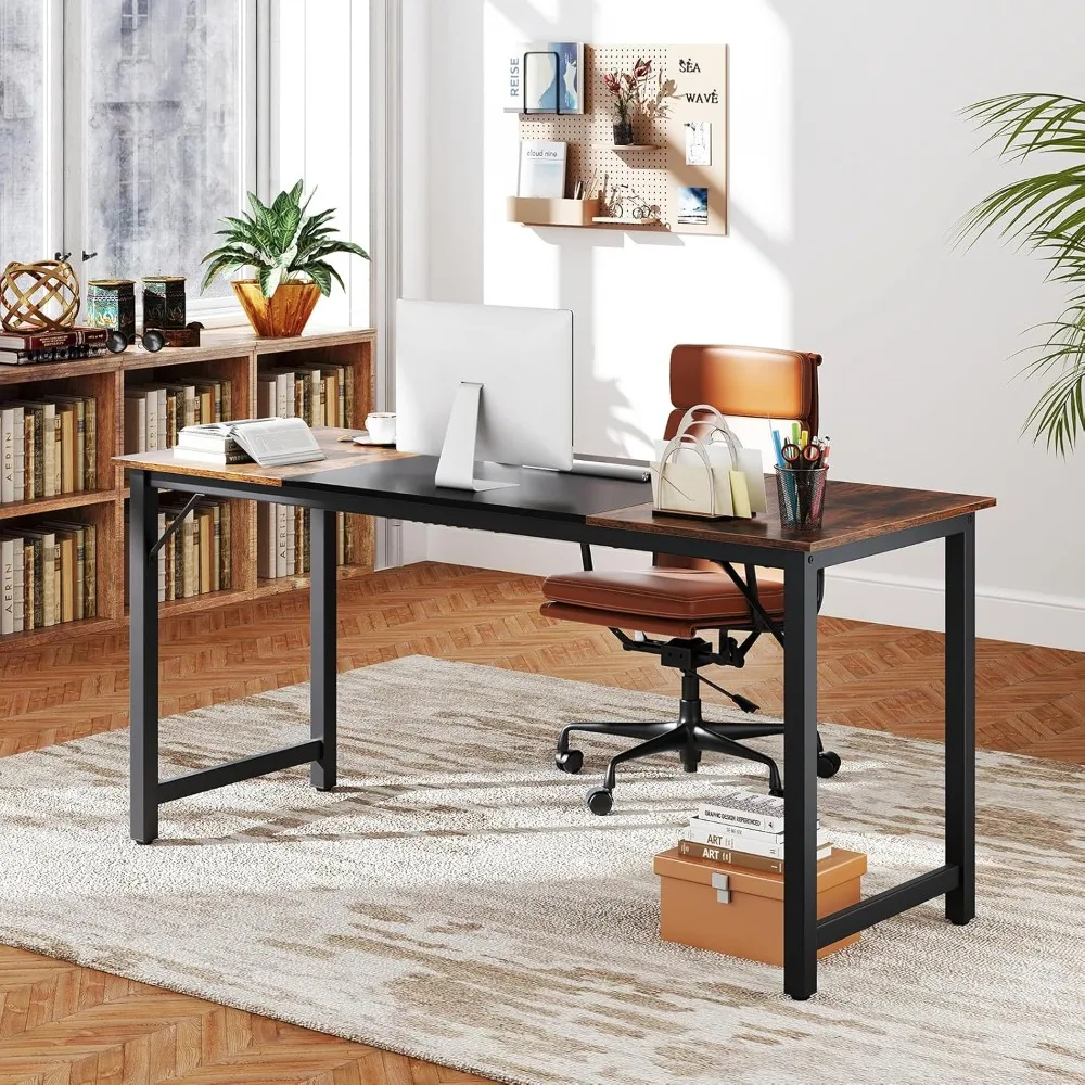 Компьютерный стол 63 дюйма, стол для ноутбука с прочным металлическим каркасом, письменный стол для ПК, прямоугольный стол для домашнего офиса, конференц-стол