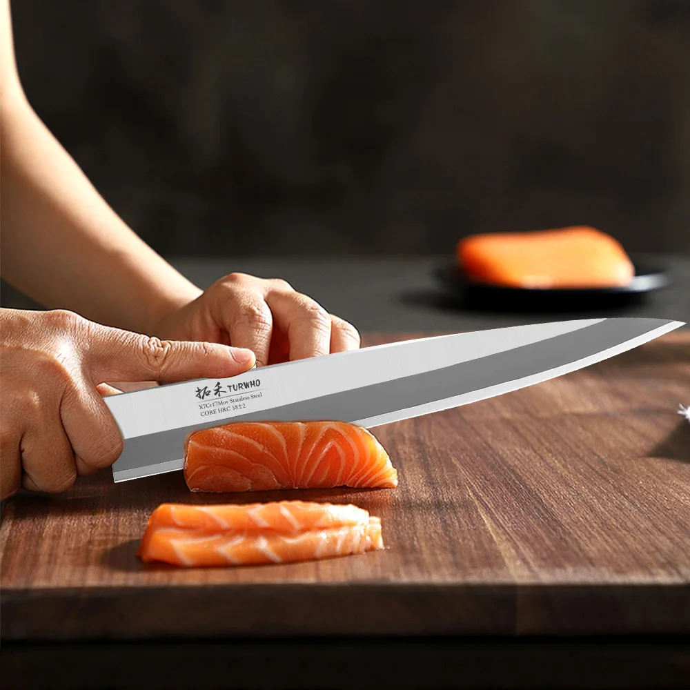 TURWHO Professional Meat Slicer Raw Fish Knife Japanese Salmon Sashimi Knife Cooking Meat Cutting Sharp Sushi Kitchen Chef Knife