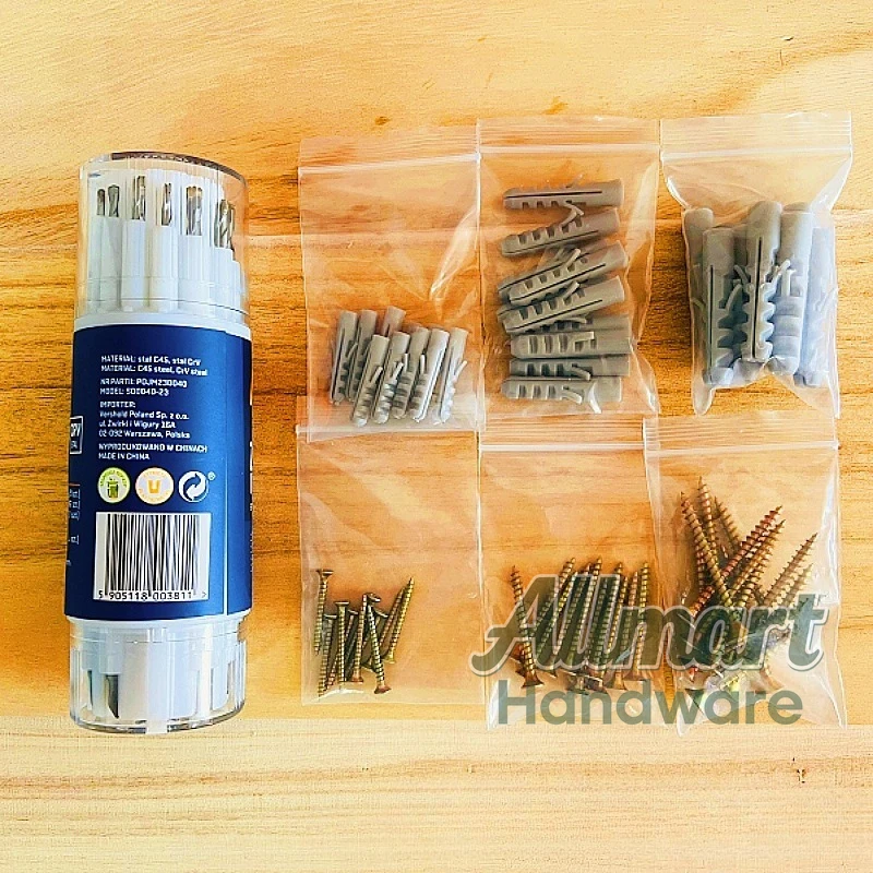 

21Pcs Masonry Drill Bit Set with Screwdriver Bits Wall Plugs Wood Screws, Plastic Case Pack for Household Repair