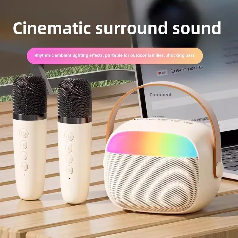 مكبر صوت بلوتوث محمول منزلي لطيف كاريوكي صوت لاسلكي صغير مع ميكروفون K آلة الغناء العائلي
