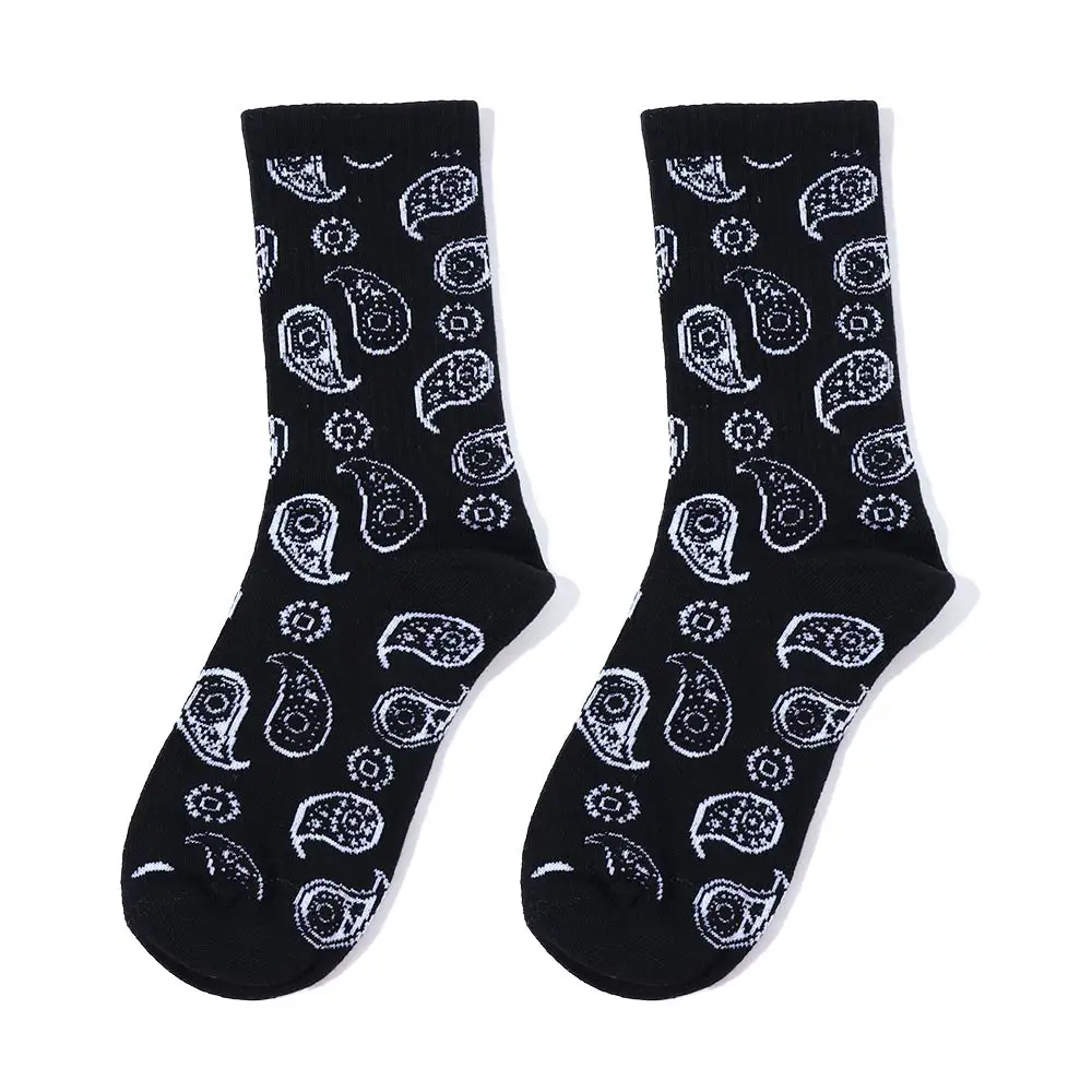 

Удобные дышащие хлопковые спортивные женские чулочно-носочные изделия в стиле Харадзюку, носки в корейском стиле, носки с цветком пейсли, средние носки-трубы