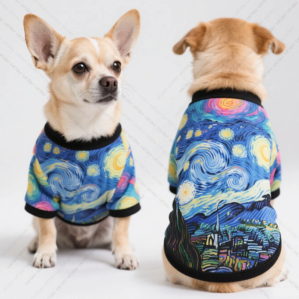 كلب الملابس الكلب سترة الكلب لوحات ليلة مليئة بالنجوم نمط طباعة التجفيف السريع وتنفس لطيف وتحبيب الحيوانات الأليفة الحصرية