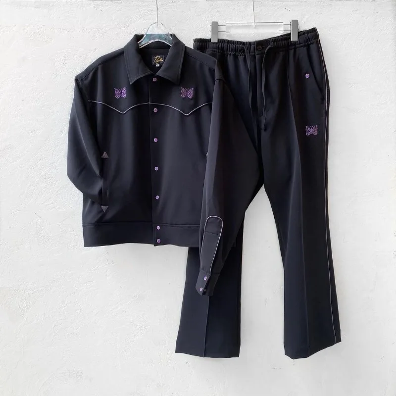 2025ss Butterfly Embroidery AWGE Black Track Jacket Men Women Top Quality Purple Stripe Jacket Inside Tags