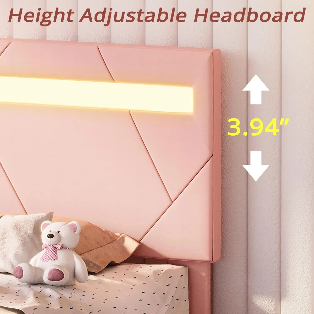 Queen Bed Frame with LED Lights(Smart APP Control), Upholstered Modern Platform Bed Frame, No Box Spring Needed, Pink