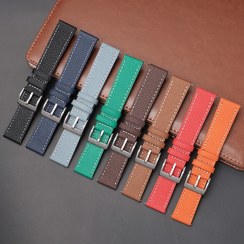 Epsom Watch Strap 18mm 20mm 22mm Calfskin Leather Watchband Quick Release Watch Band Hand-Made Palm Pattern Wristband Belt