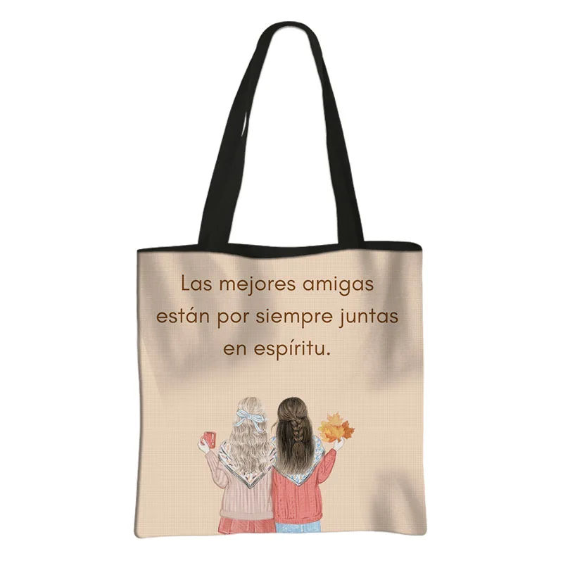 Spanish Inspirational Positive Phrase Print Shoulder Bag Women Life Quotes Shopping Bags Canvas Handbag Eco Reusable Totes Bags