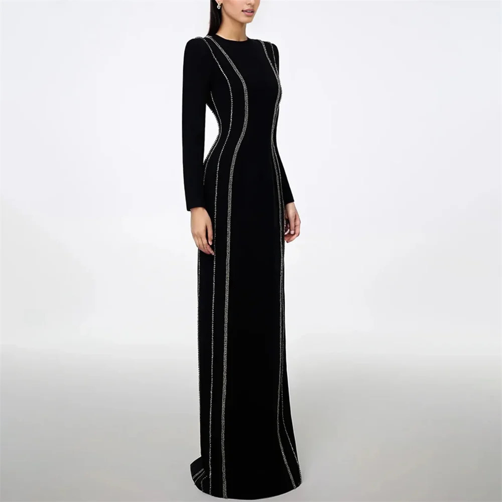 News Mother of the Bride Dresses for Weddings Jewel Long Sleeves Black Mermaid  Floor Length Elegant Wedding Guest Dress Fashion