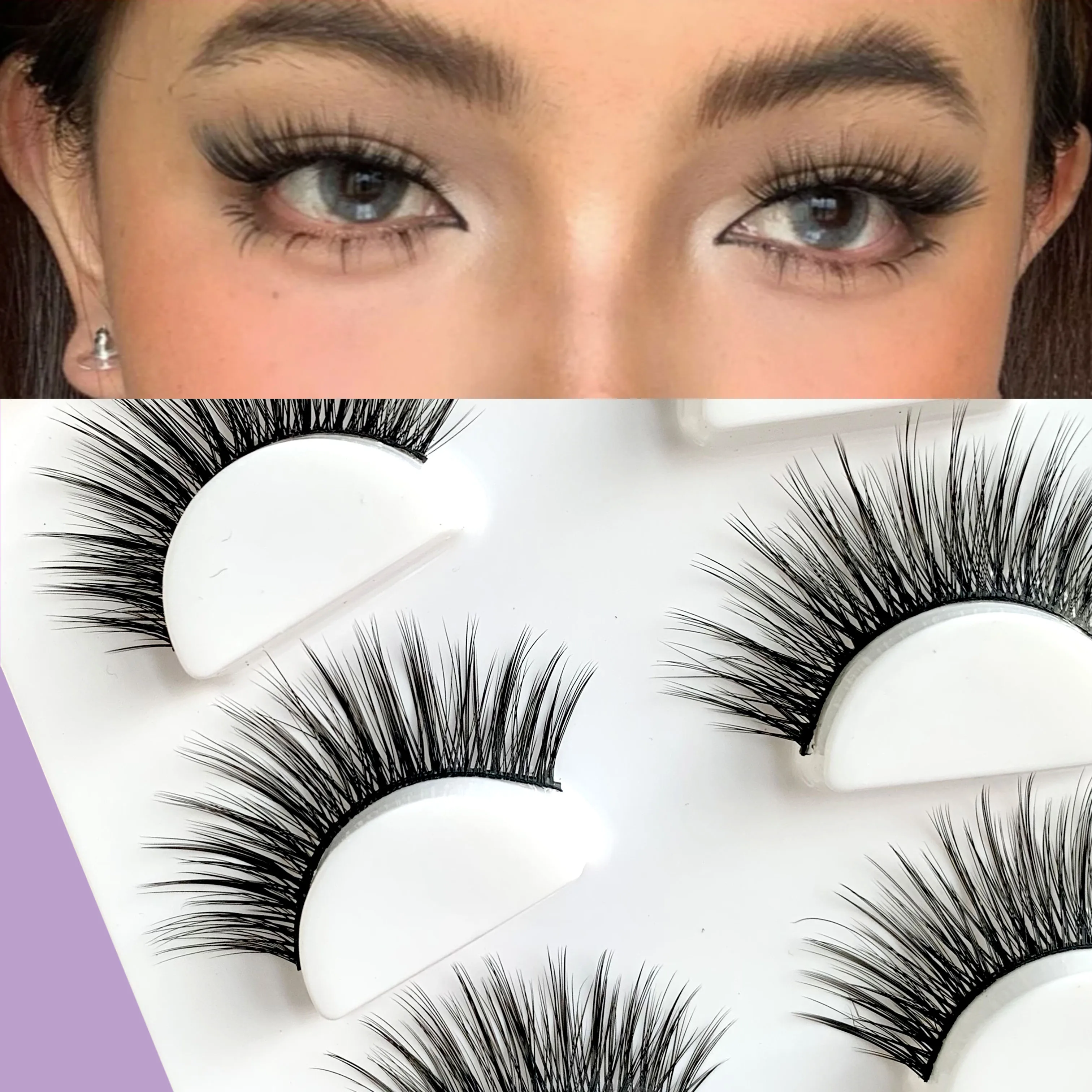 수제 3D 고양이 눈 인조 속눈썹, 내추럴 누드 메이크업 시뮬레이션, 5 쌍