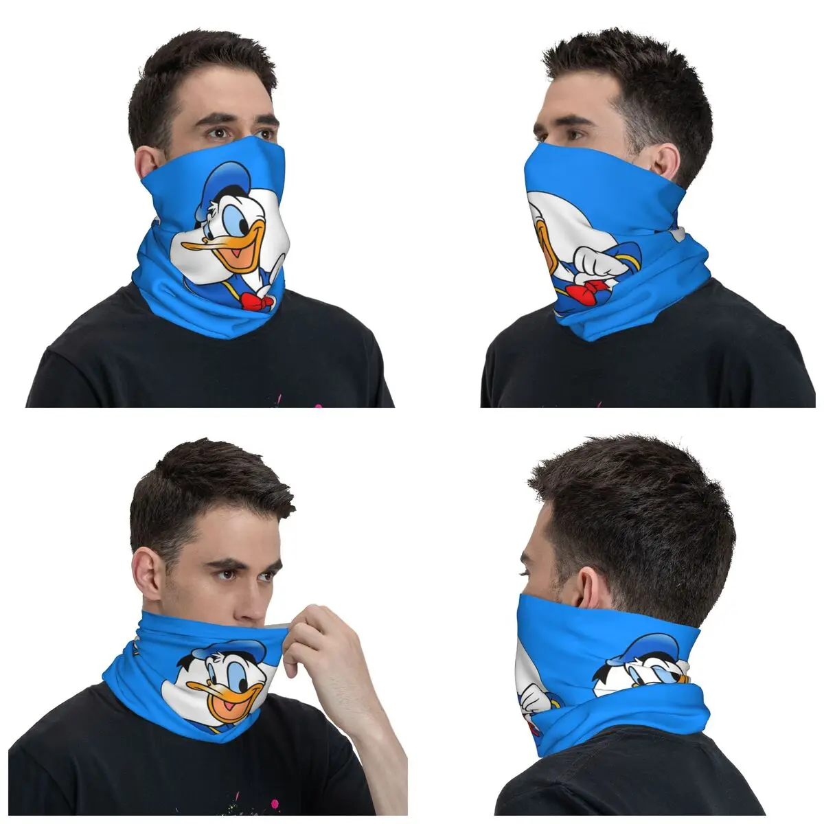 Custom Donald Duck Face Bandana Neck Gaiter for Hiking Camping Men Women Wrap Scarf Headband Warmer