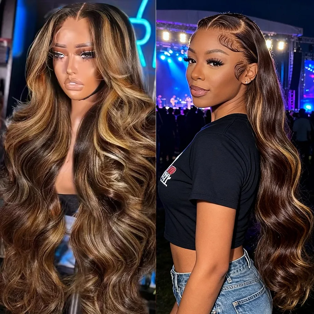 

13x6 HD Lace Front Wig Body Wave 40Inch P4/27 Highlight Honey Blonde Ombre Pre Plucked 100%Human Hair 13x4 Lace Wigs 220 Density