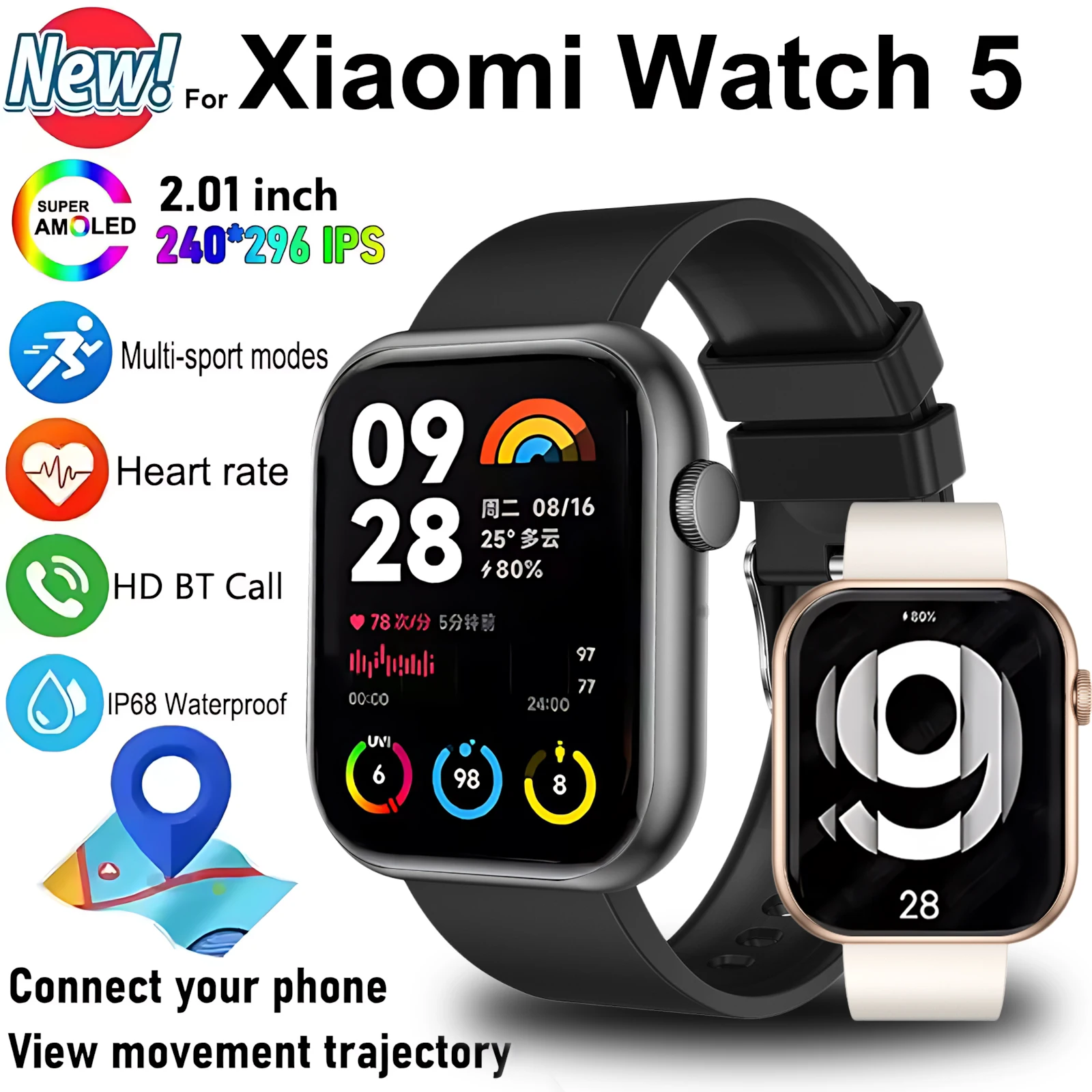 

2025 New For Xiaomi Watch Men Women HD AMOLED Display Screen Heart Rate Bluetooth Call GPS Track Waterproof Sports Smart Watch