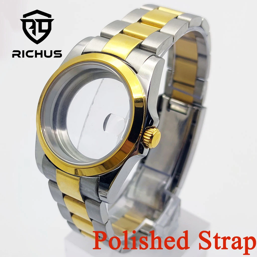 

Корпус для часов RICHUS 36/39 мм, серебристо-золотистый, с полированным ремешком, подходит для механизмов NH34, NH35, NH36, ETA2824, PT5000, аксессуары для часов