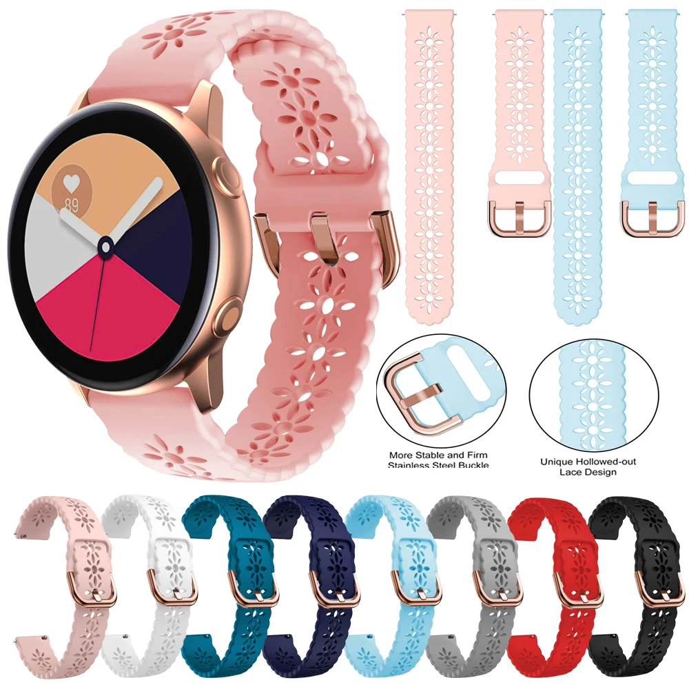 Sport Bracelet Rose gold buckle Classic 20mm Silicone Band For Samsung Galaxy Watch Active 2 3 4 5 6 7 40 41 44 45 46 47mm Strap