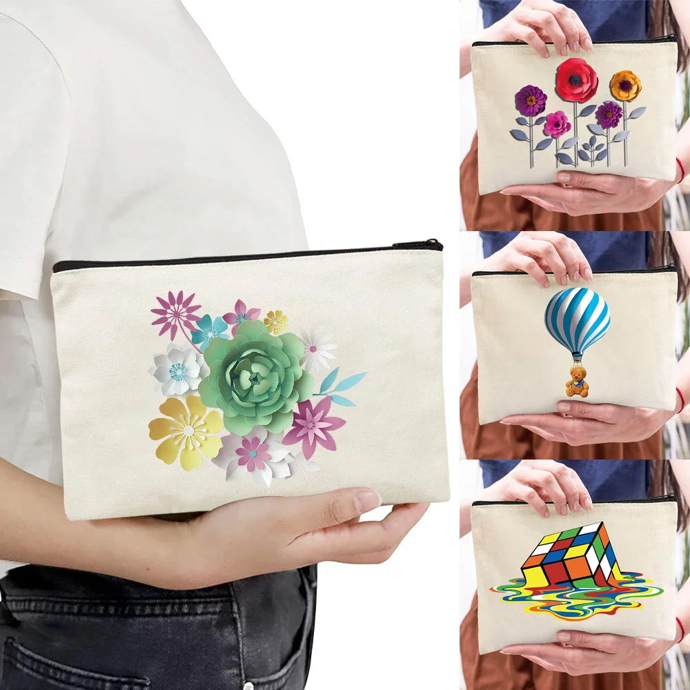 Fashion 3D Pattern  Makeup Bag Portable Storage Bag Minimalist Clutch Travel Carry-On Mini Clutch Daily Cosmetic Bag Women