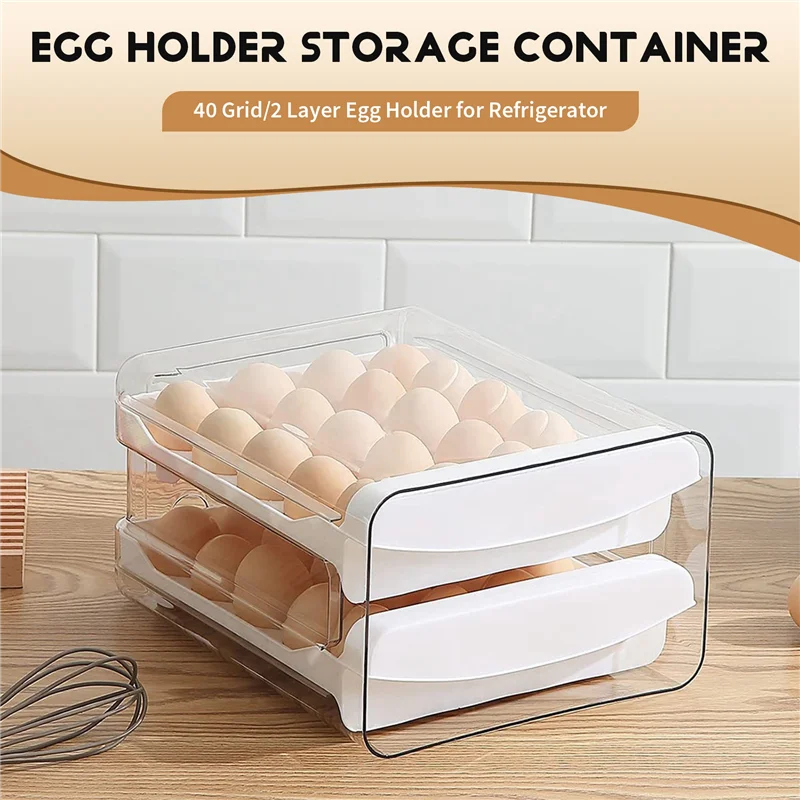 AY03-Contenitore per uova per frigorifero, portauova a 40 griglie/2 strati per frigorifero, cassetto per uova per frigorifero, scatola per uova fresche