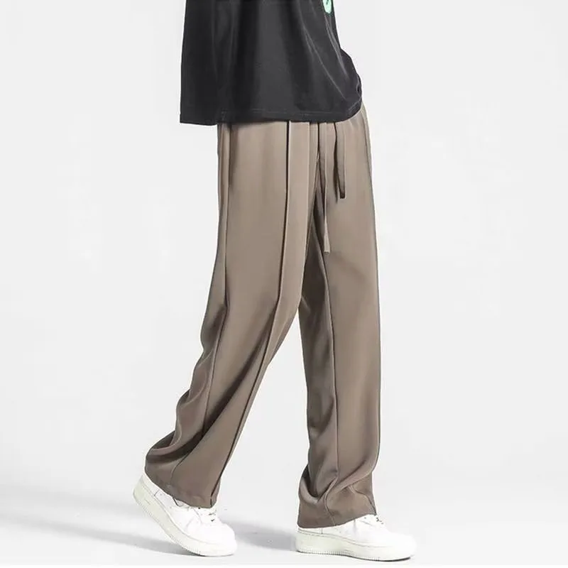 

Men Pants Solid Color Spring Autumn Fashion Wide Leg Suit Pants Casual Loose Male Elastic Waist Straight Trousers Men's Clothing