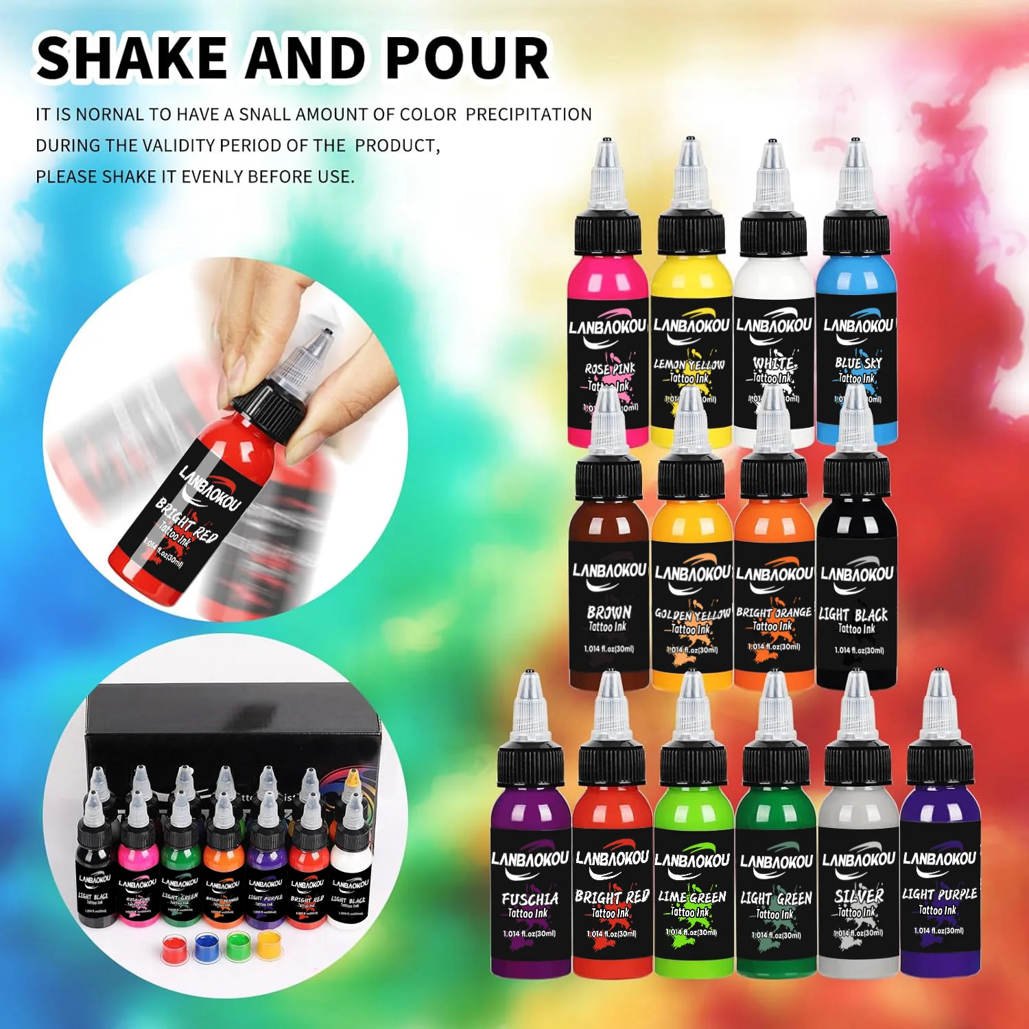 30ml 14colors Tattoo Ink PigmentSet with Body  Art Tattoo Kits Professional  Beauty Paints Makeup Tattoo Supplies Semi-permanent