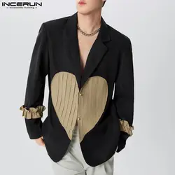 INCERUN Men's Blazer Patchwork Lapel Long Sleeve Pleated Button Casual Suits Men Streetwear 2024 Fashion Leisure Men Clothing