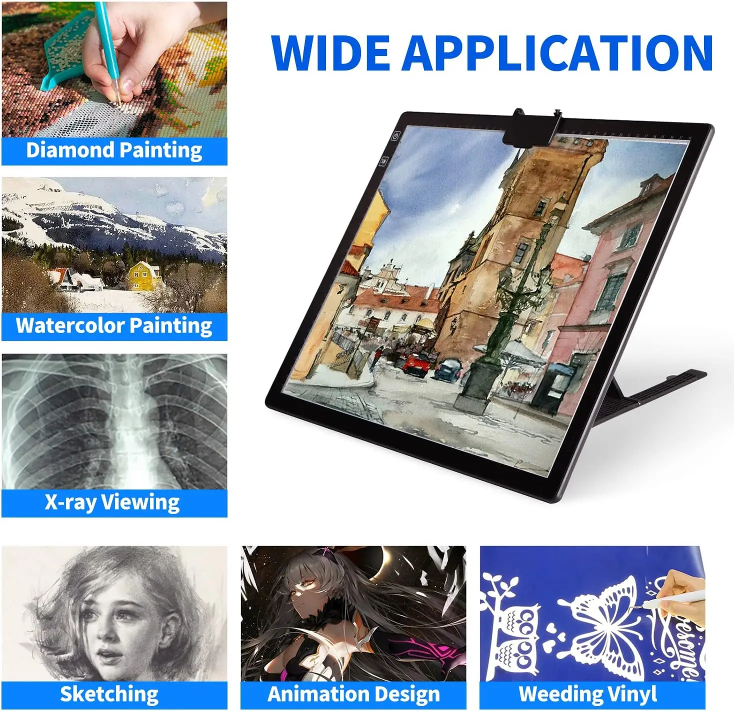 KOBAIBAN Wireless Rechargeable A3 LED Light Pad and Built-in Foldable Stand, 3 Color Tone, 6 Levels of Brightness