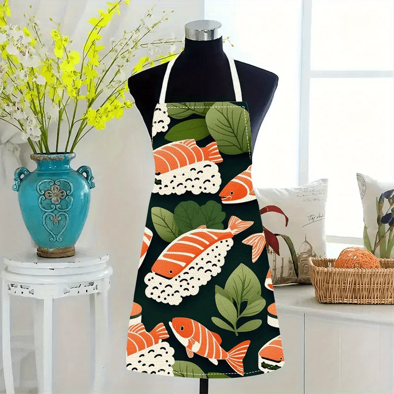 

1pc Cute Cartoon Sushi Pattern Apron Large Size Sleeveless Kitchen Apron for Cooking Home Decor Accessory