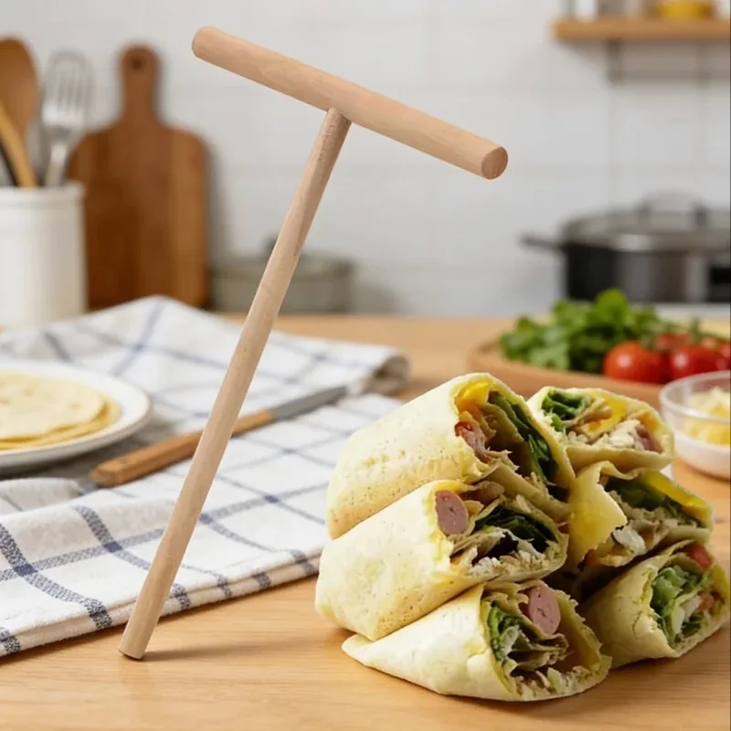 Home Kitchen T-shaped Egg Pancake Stick DIY Pastry Wood Tools Pizza Pastry Restaurant Baking and Cooking Supplies