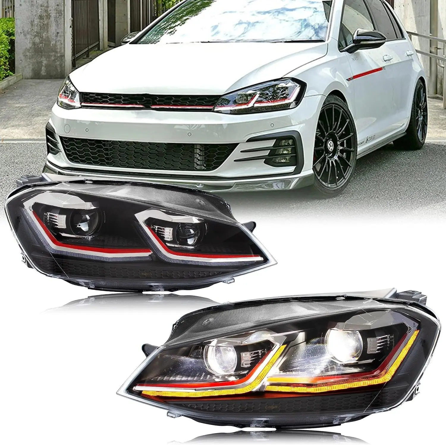 LED Headlights for Volkswagen Golf 7 VII MK7 2014 - 2017 Sequential Indicator Projector Replacement Front Lamps Assembly