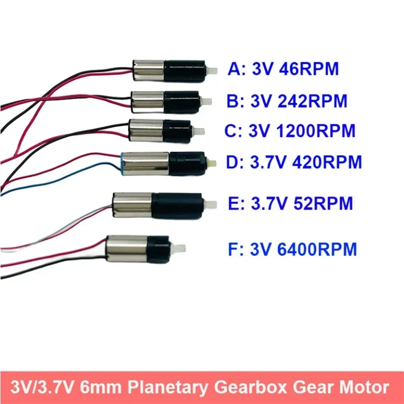 DC 3V 3.7V 46RPM-6400RPM Tiny 6mm Planetary Gear Motor Reduction Gearbox Mini Coreless Motor DIY Robot Fingerprint Lock