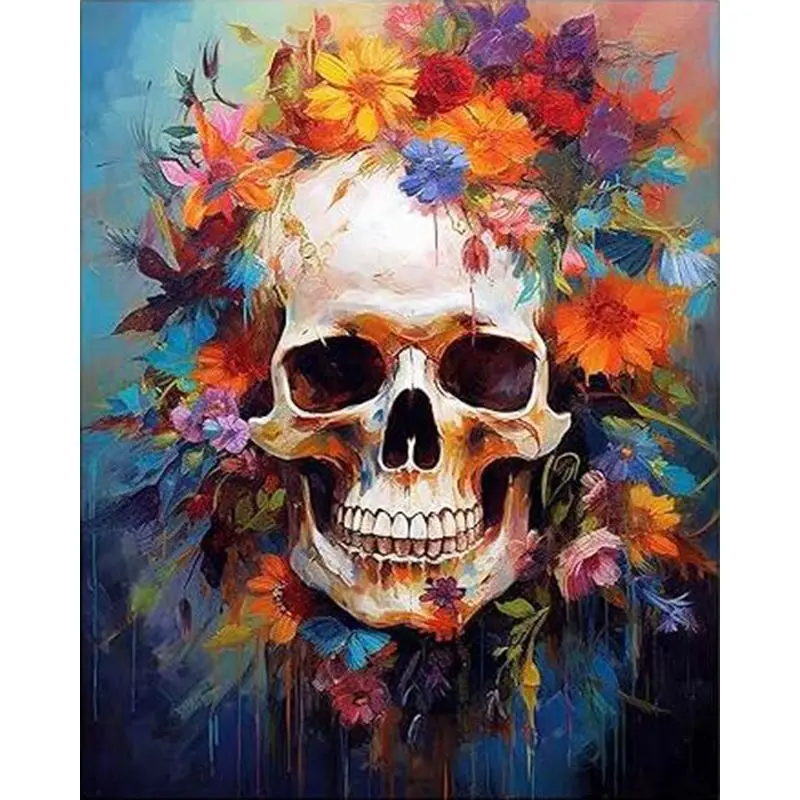 GATYZTORY Acrylic Paint By Number Flower Skull Handpainted Kits DIY Unframe On Figure Painting By Numbers For Adults Unique Gift