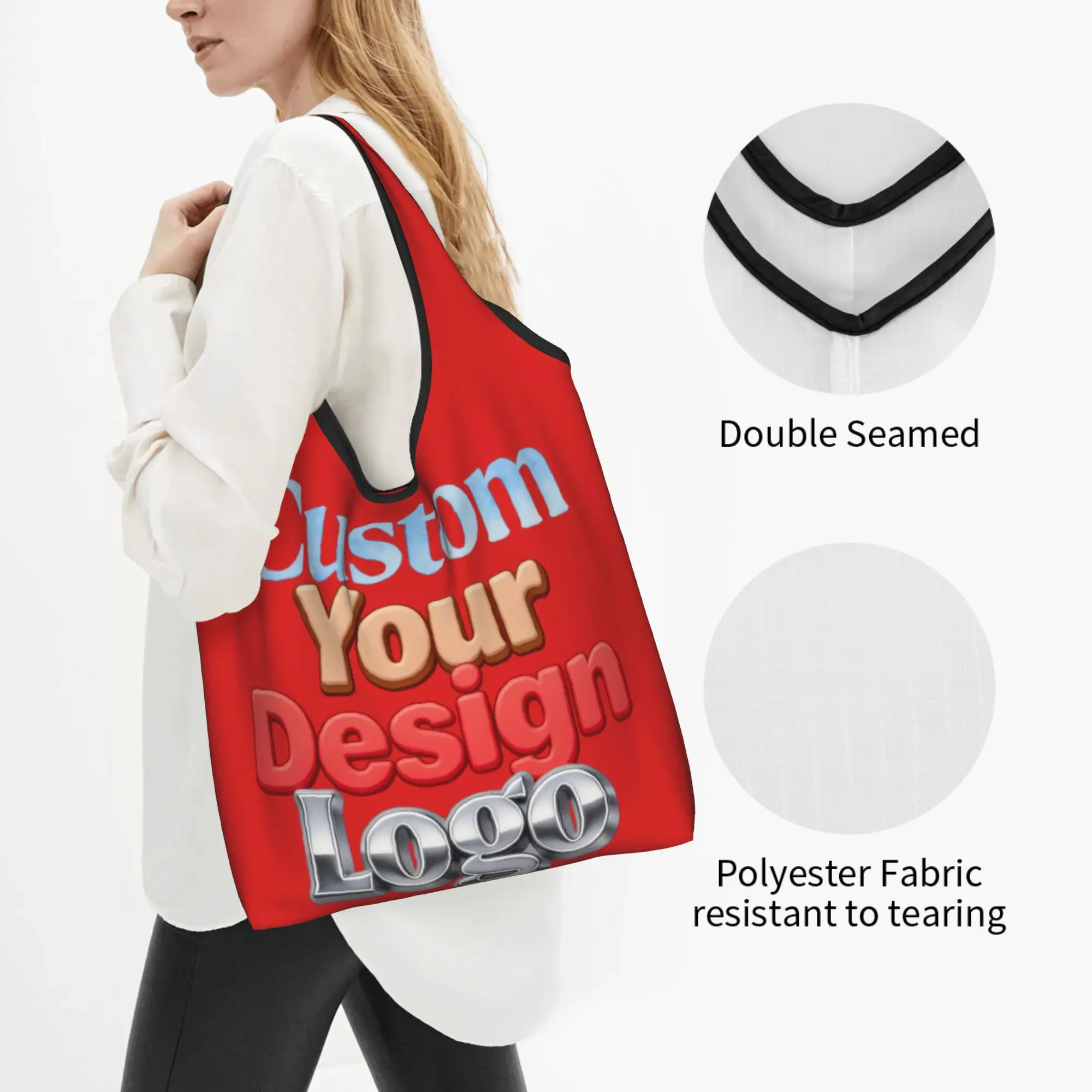 Fashion Printed Family Pets Custom Photo Logo Tote Shopping Bag Portable Shopper Shoulder Customized Logo Printed Handbag