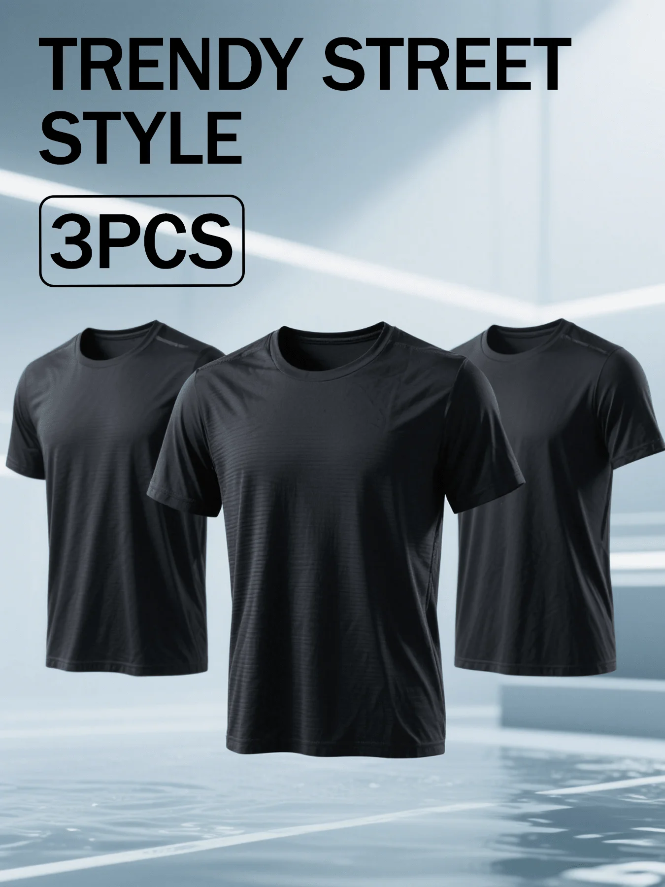 

Набор из 3 мужских дышащих футболок с коротким рукавом и круглым вырезом, модный уличный стиль