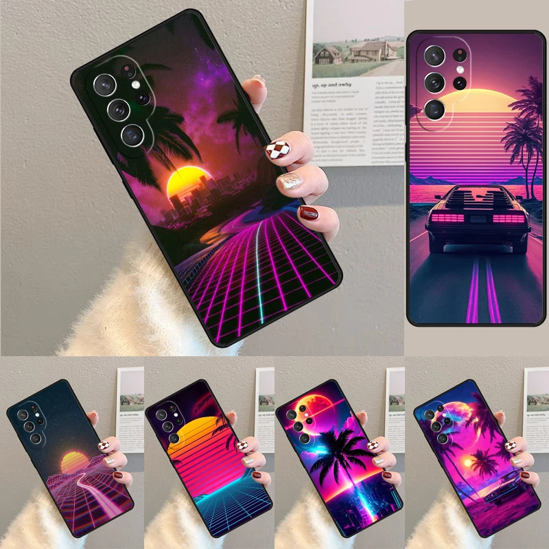 Cover For Samsung Galaxy S24 Ultra S21 S22 S8 S9 S10E Note 10 20 Plus FE S23 Synthwave 80's Retro Neon vaporwave Phone case