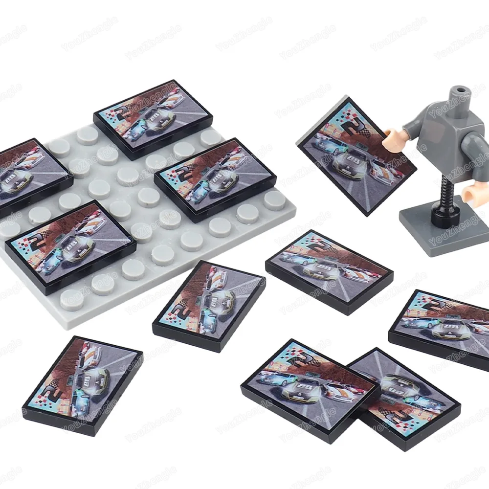 Blocs de construction de voiture de course électronique, carreaux imprimés, Base 2x3, 26603 figurines MOC, jeu de scène de course de rue, pièces, modèles de jouets