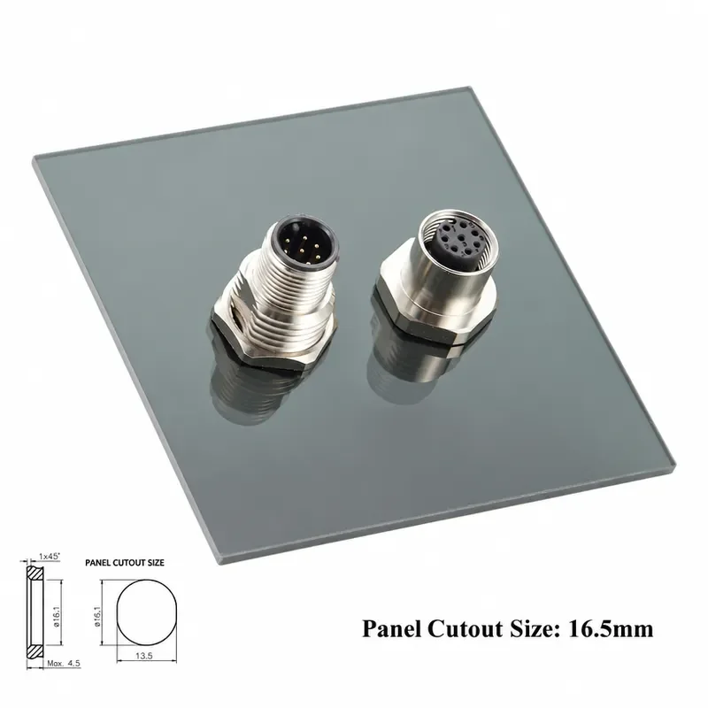 M12 A Code 8 Pin Male to Female Bulkhead Connector IP67 Panel Mount Sensor Feedthrough Adapter Industrial Circular Connector