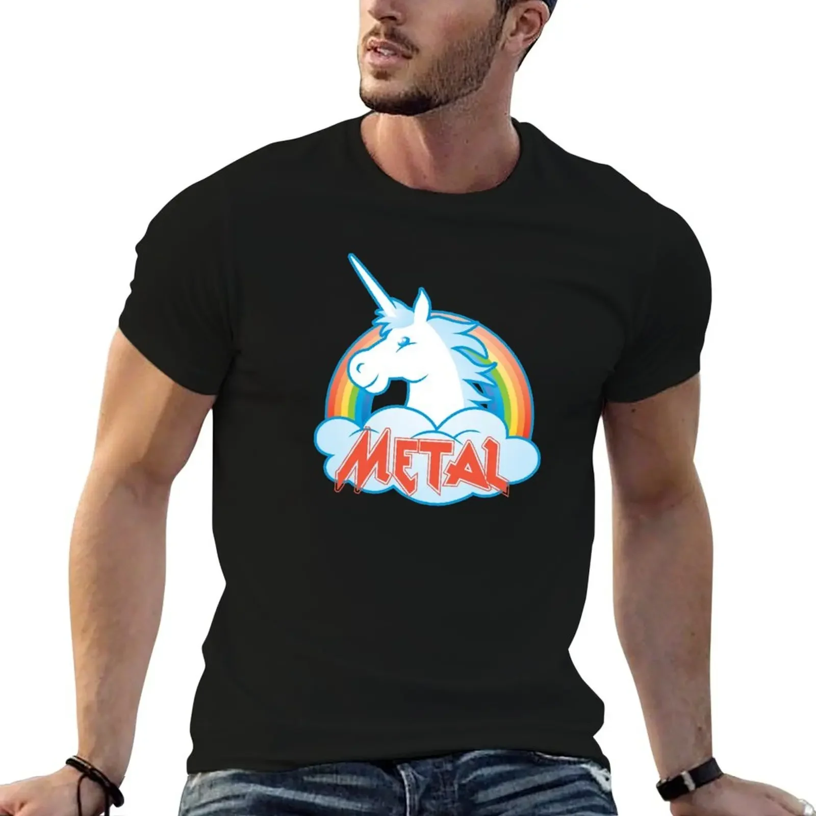 Metal Unicorn T-Shirt vintage oversized t shirt korean fashion graphics heavy weight t shirts for men