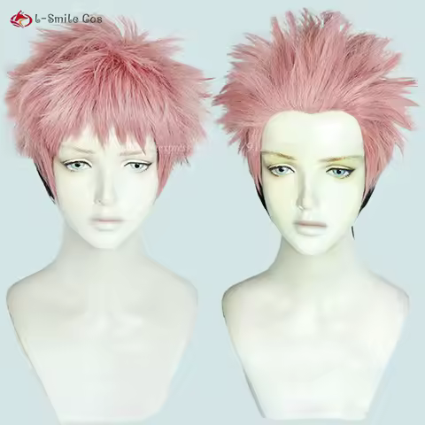 Anime Yuji Itadori Yuji Cosplay Wig Short Pink Black Ryomen Sukuna Wigs Heat Resistant Synthetic Halloween Anime Accessory Wigs