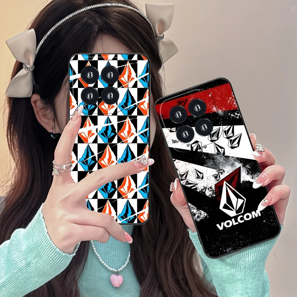 Fashion V-Volcom Mobile Cell Phone Case for Xiaomi 14 13 12 11 10 9 T Ultra Lite Pro S SE X 5G Black Soft Phone Cover Shell