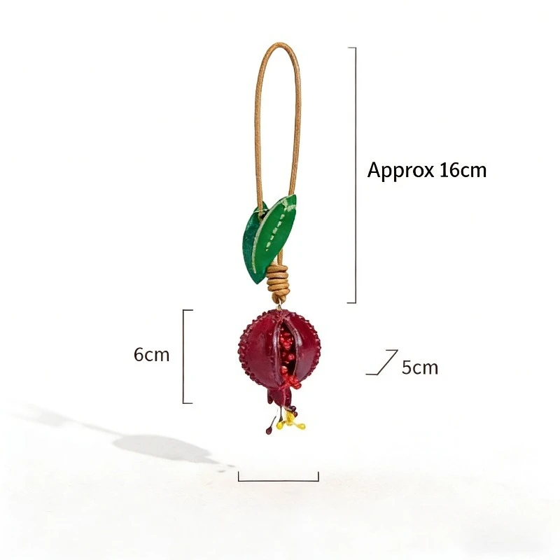 Handmade Vegetable Tanned Leather Pomegranate Keychain Fruit Bag Charm Cute Purse Pendant Car Mirror Accessories For Women Gifts