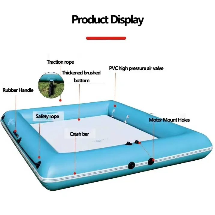 Smooth Fishing Boat Square Wider Mobile Fishing Platforms with Outboards Set for Multi-Persons LUYA Fishing 0.9mm Thickened Safe