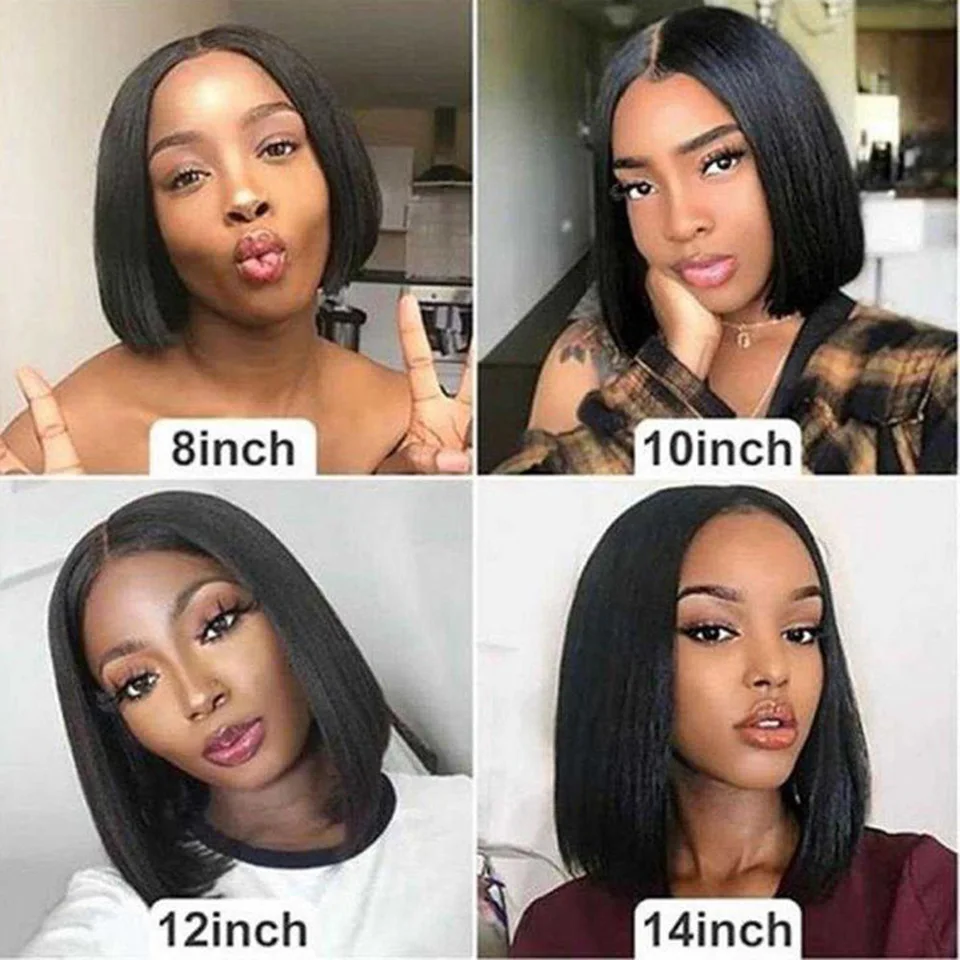Slanke korte pruiken van echt haar voor vrouwen Natuurlijke kantpruiken Rechte bob Remy Braziliaanse haarpruiken 100% echte kantpruiken Klaar om te