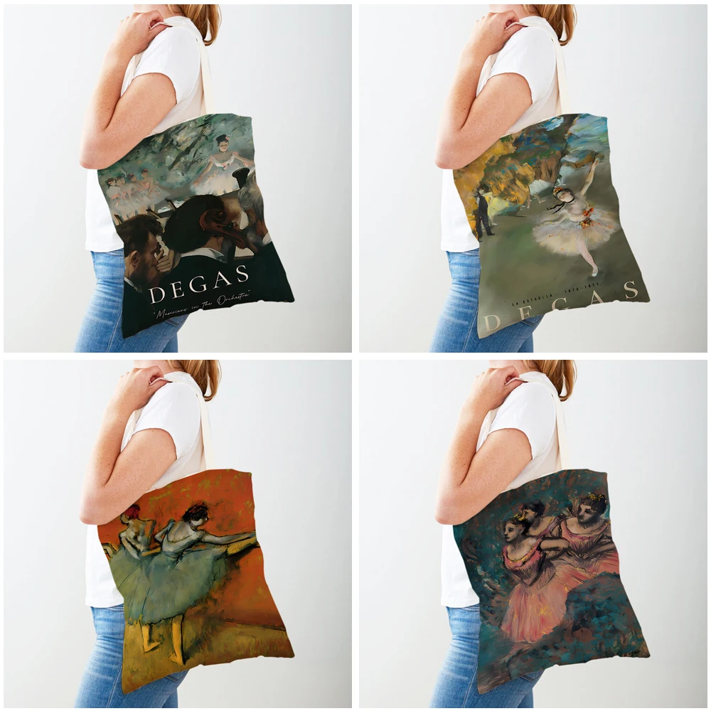 Ladies Shopping Bag Cartoon Impression Edgar Degas Ballerina Handbag Foldable Cloth Shopper Harajuku Style Student Canvas Tote